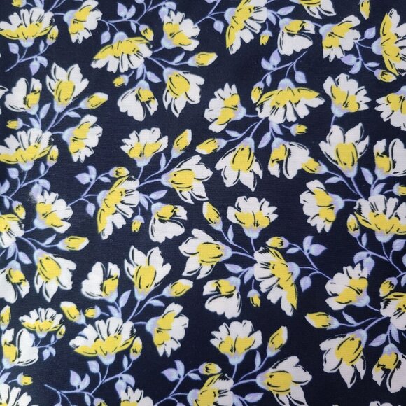 Anne Klein Women Dark Floral Navy/Yellow Short Sleeve Lightweight Top Size L - Picture 2 of 8